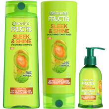 Garnier Fructis Sleek & Shine Shampoo  Conditioner + Anti-Frizz Serum Set for Frizzy  Dry Hair  Argan Oil (3 Items)  1 Kit (Packaging May Vary)