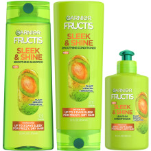 Garnier Fructis Sleek & Shine Shampoo  Conditioner + Leave-In Conditioer Set for Frizzy  Dry Hair  Plant Keratin + Argan Oil (3 Items)  1 Kit (Pa