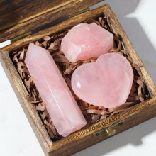 Set di cristalli di quarzo rosa premium - torre di quarzo rosa e cristallo crudo - grandi cristalli e pietre curative in scatola di legno - regali sp