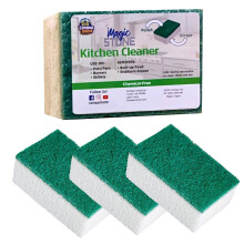 COMPAC HOME Magic-Stone Nettoyant de Cuisine - Pierre à Gratter 2 Côtés, Enlève Graisse et Saleté, 4 Compte, Blanc/Vert