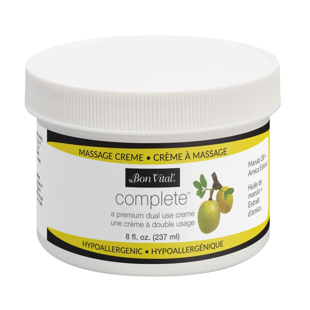 Bon Vital' Complete Massage Creme Use For Hypoallergenic Professional Massages Non Greasy Unscented Moisturizer Made With Marula Olive Avocado