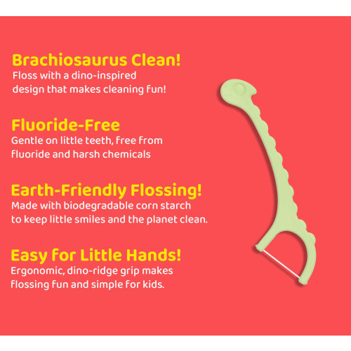 Sea Turtle Kids Dino Floss Picks - Corn Starch Handle - Thin Thread Tooth Dental Flossers - Unflavored (50) 1