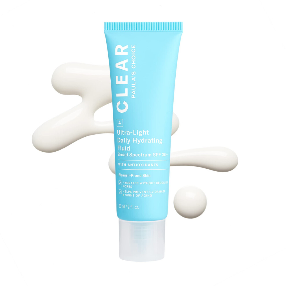 Paula's Choice CLEAR Ultra-Light Hydrating Oil Free Moisturizer SPF 30  UVA UVB Protection  Pore Minimizer Sunscreen for Face  2 Ounce