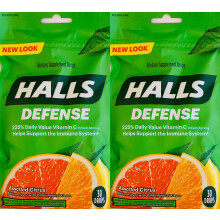 Halls Defense Vitamin C Assorted Citrus Cough Drops 30-Count (2 Pack) (2 Pack)