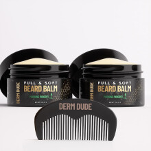 Derm Dude Full and Soft Beard Balm - Styles and Strengthens Promotes Fuller Growth Moisturizes and Soothes with Free Comb Morning Woodsy Scent
