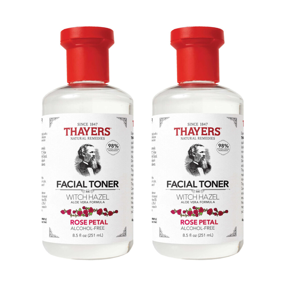 Thayers Alcohol-Free Hydrating Rose Petal Witch Hazel Facial Toner with Aloe Vera Formula Vegan Dermatologist Tested and Recommended 8.5 Oz (