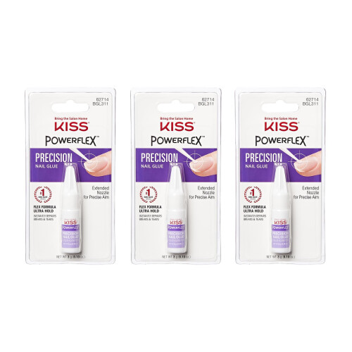 Cola para unhas de preciso Kiss Powerflex 0,10 onas (pacote com 3)
