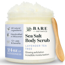 Bare Botanics Esfoliante corporal com rvore de ch e lavanda 24 onas | Feito em Madison WI | Esfoliante totalmente natural de sal marinho com h
