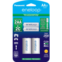 Eneloop Panasonic K-KJS2MCA2BA Batterieadapter der Gr      e C, AA, 2100 Zyklen, Ni-MH, vorgeladene wiederaufladbare Batterien, 2er-Pack mit 2 C-Adap