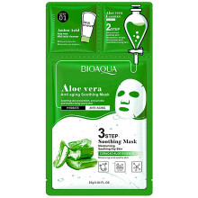 BIOAQUA 3 Step Facial Mask Amino Acid Cleanser Essence Lotion Face Mask 5x (0,8 ml + 0,8 g + 25 g) (Aloe Vera Anti Aging, rauhoittava naamio)