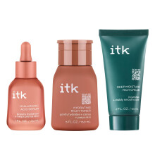 ITK pce o plet Glowy Skin 3-krokov rutina kyselina hyaluronov + niacinamidov srum skvalan Mlcn tonikum Deep Moisture Ceramidov krm na obli