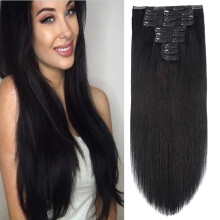 55,9 cm Clip-in-Echthaar-Extensions fr den ganzen Kopf, 200 g, 10 Stck, 22 Clips, 1#, tiefschwarz, doppelter Schuss, brasilianisches Echthaar, Remy