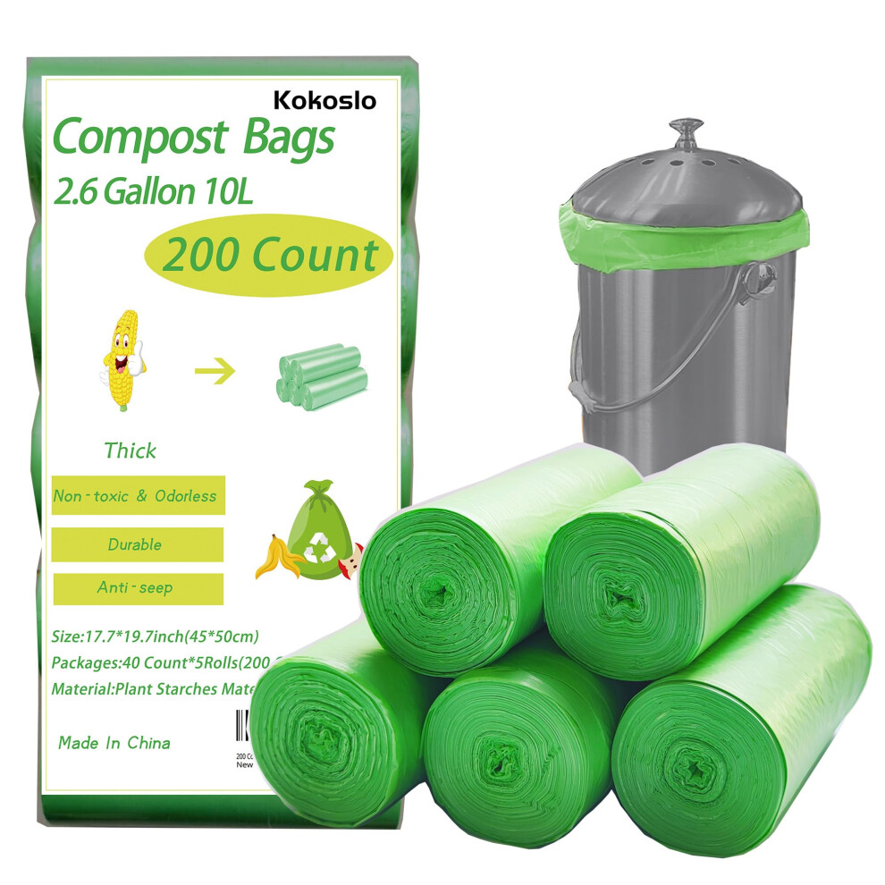 200Counts 2.6 Gallon Sacs de compost Sacs poubelle compostables pour coffre     compost bac 10L Sacs de doublure     compost verte petits sacs poubel