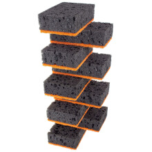 Éponge à récurer Okleen Noir & Orange Multi-Usage. Fabriqué en Europe. Pack de 9, 4.3x2.8x1.4 pouces.