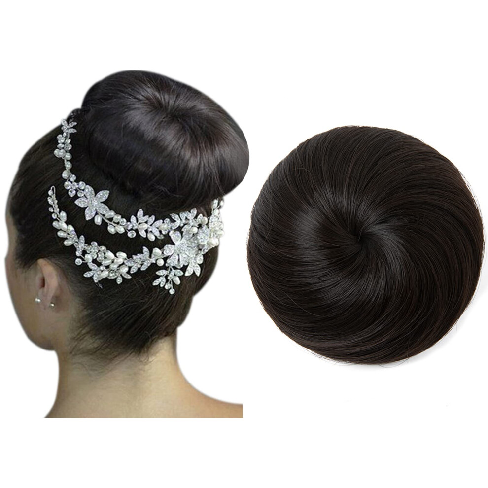 Sarla Unisex Black,Brown Black Brown Hair Bun Extension Updo Drawstring Ballet Buns Hair Pieces For Women Girls Lady Synthetic Donut Chignon
