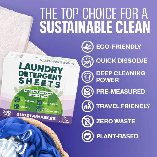 Laundry Detergent Sheets (200 Loads) - Eco Friendly Laundry Soap Detergent Strips I Eco Friendly  Zero Waste  Plastic Free  Planet Friendly (Lave 2