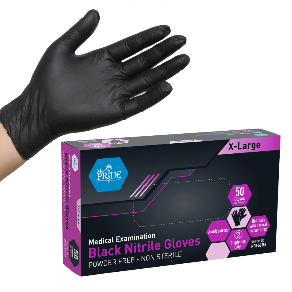 MED PRIDE Small Black Nitrile Exam Gloves 4 Mil Thick Disposable Latex-Free Powder-Free Hospital Gloves Barber Gloves Pack of 50