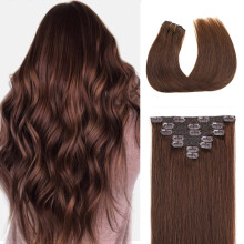 Echthaar-Clip-In-Extensions, 70 g, 7 Stck, seidig, glatt, Braun, 40,6 cm, doppelter Schuss, Remy-Haar, Mittelbraun