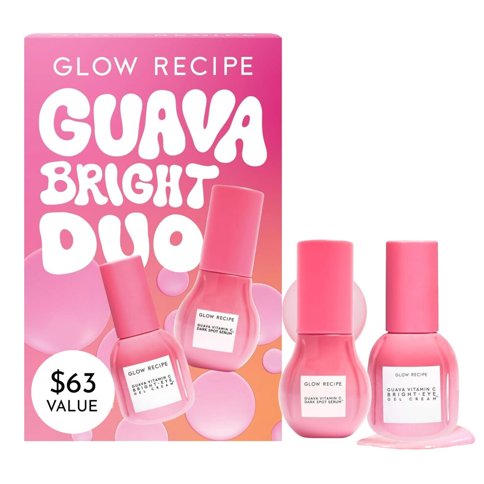 Glow Recipe Guava Brightening Korean Skincare Gift Set - Vitamin C Under Eye Cream Treatment + Hydrating Vitamin C Dark Spot Face Serum with Niac