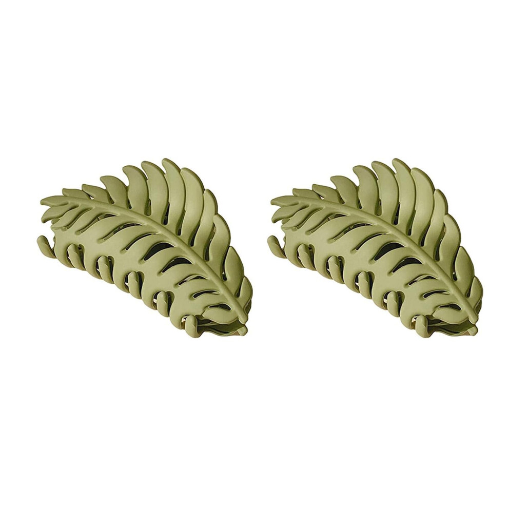 Calsgkspray 2Pcs Green Hair Clips Leaf Shaped Many Teeth Big Claw Clips Non Slip Leaves Hair Catch Barrette Jaw Clamp Hairpins For Women Girls Thin Thick Hai