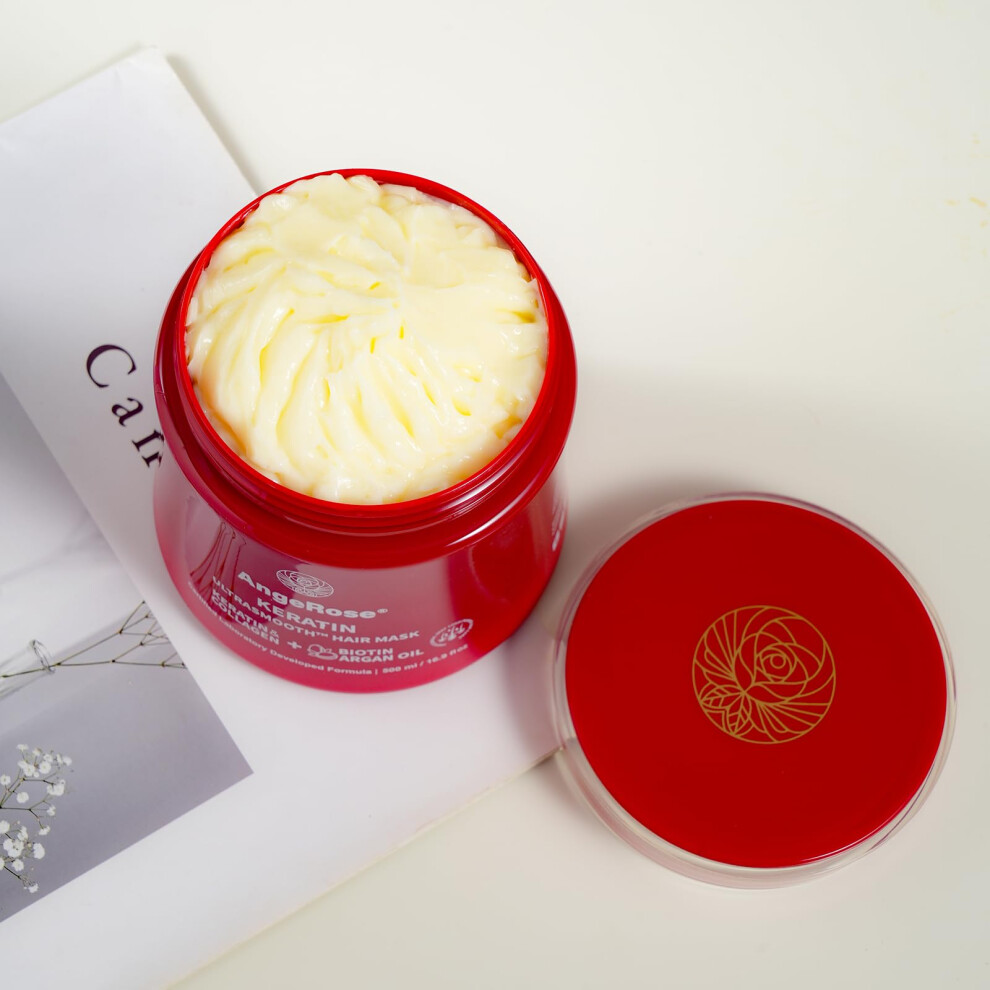 Angerose Keratin & Collagen Hair Mask With Argan Oil - Deep Repair Conditioner For Dry Damaged Hair - Hydrating & Strengthening Treatment 500Ml