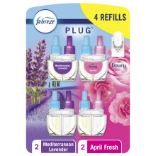 Febreze Geurbestrijdende Fade Defy PLUG Luchtverfrisser, Downy April Fresh, Mediterraan Lavendel, 4 Navullingen