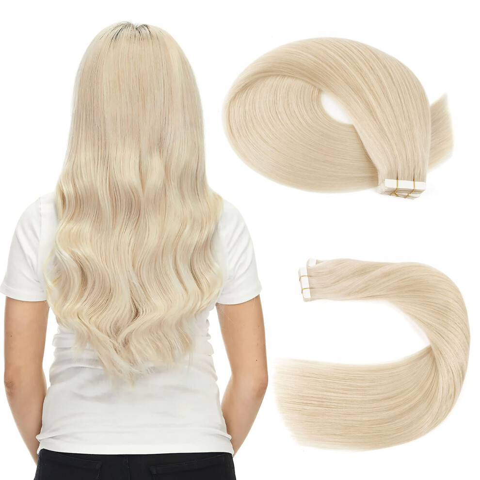 Sassina Unisex Silver Tape In Hair Extensions Remy Human Hair Platinum Ash Blonde Reusable Invisible Seamless Skin Weft Tape In Extensions 20 Inch 20Pcs 50G/Se