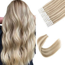 Sixstarhair Remy Tape-in-Haarverlngerungen, Aschblond und Aschbraun, Klavierfarbe, Remy-Echthaar, Lowlight-Haarverlngerungen, 20-teilige Packung f