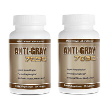 Anti-Groy Hair 7050 ayuda a restaurar el color de cabello natural 60 cpsulas por botella (2 botellas)