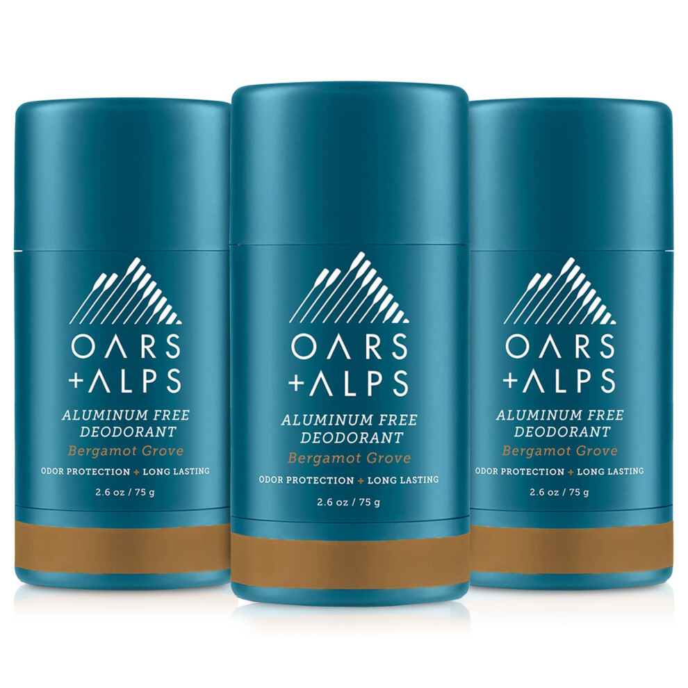 Oars + Alps Aluminum Free Deodorant For Men And Women, Dermatologist Tested And Made With Clean Ingredients, Travel Size, Bergamot Grove, 3 Pack, 2.6