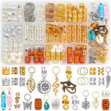 200 Stck Haarperlen-Schmuck, Dreadlock-Schmuck fr Haare, Zpfe, Haar-Accessoires, Edelstein-Kristall-Haaranhnger, Metall-Haarspiralen, Ringe, Gold