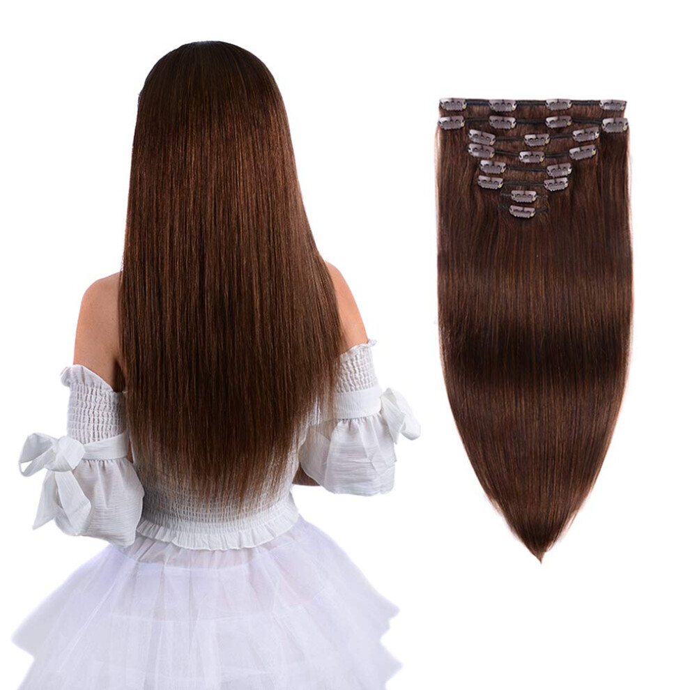14"""" Remy Clip-In-Haarverlngerungen Echthaar Braun Fr Frauen Schnheit - Kurz Seidig Glatt 8 Stck 20 Clips Echthaarverlngerungen Clip-In Echt-image