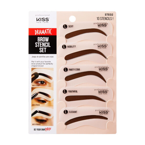 Kiss New York Professional Kit per Sopracciglia con Timbro e Stencil (Stencil-Dramatico)