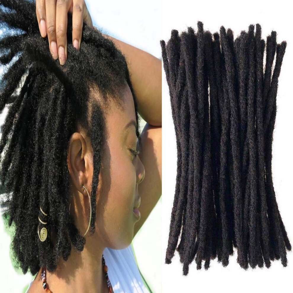 Yotchoi Unisex Black 100% Human Hair Dreadlocks Extension Handmade Locs Small Size(Diameter 0.4Cm) 8Inch 40 Strands/Pack Natural #1B