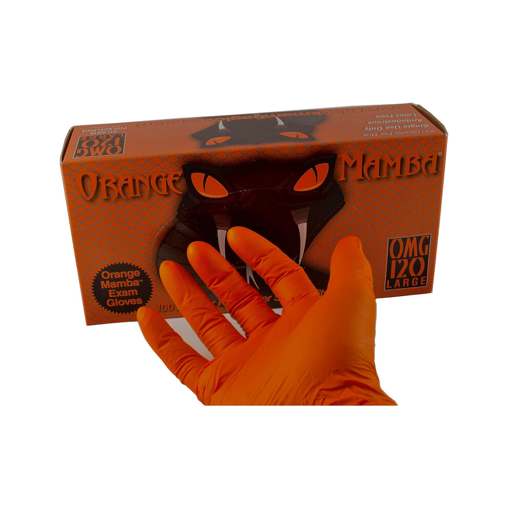 Black Mamba Orange Mamba Super Strong Nitrile 100 Glove Box Textured Grip (Large)