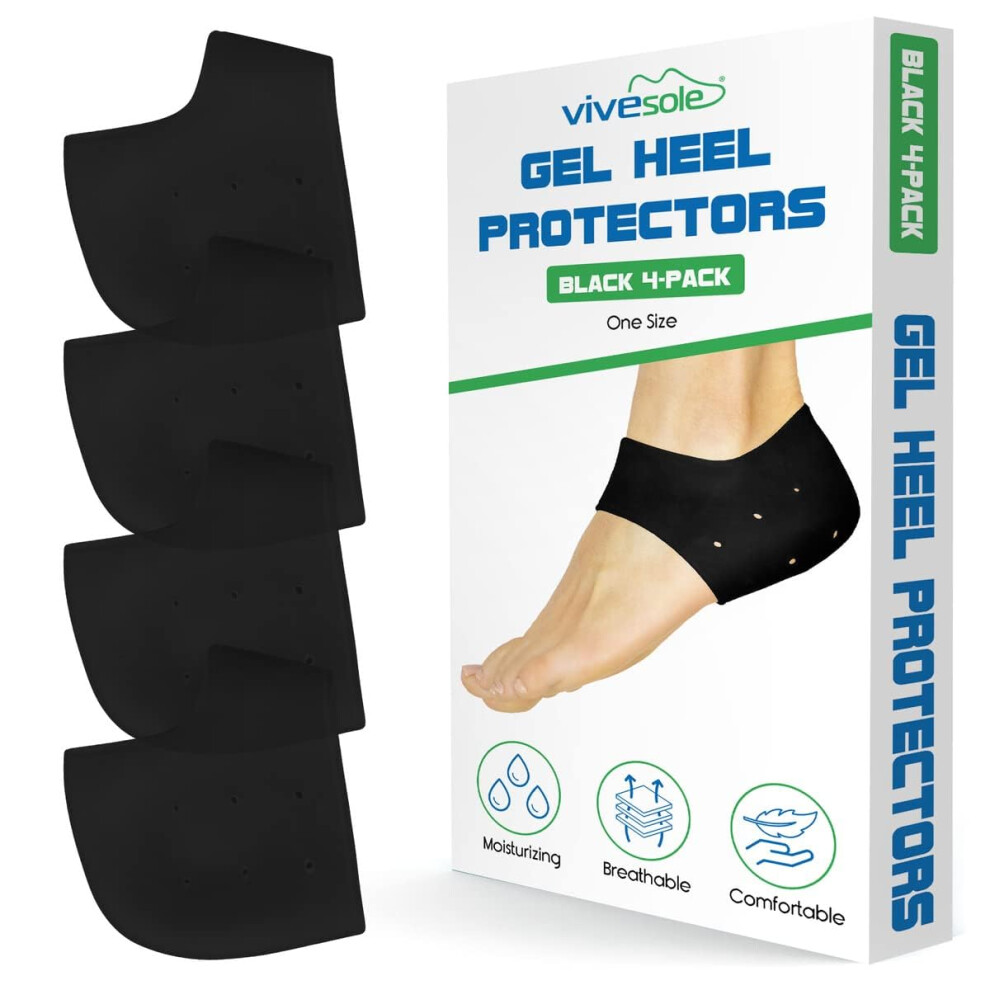 Vivesole Silicone Heel Protectors (2 Pairs) - Gel Guard For Women And Men - Moisturizing Relief For Blister Cracked Foot Plantar Fasciitis Spu