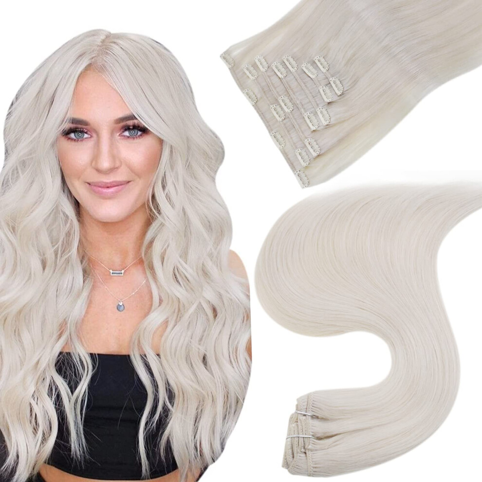 Easyouth Unisex White Clip In Human Hair Extensions Remy Human Hair Blonde Clip In Hair Extensions Thick Hair Extensions Clip Ins Straight Hair Full Hea
