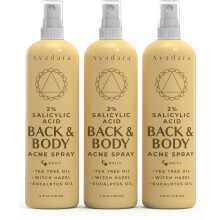 AYADARA Acnebehandeling lichaamsspray met 2% salicylzuur Tea Tree-geur voor alle haartypes Verzachtend en hydraterend 3-pack