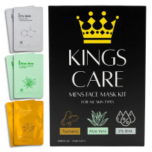 Kings Care Gesichtsmasken-Hautpflegeset fr Herren (6er-Pack)  Beruhigende Kurkuma-Anti-Akne-Aloe-Vera-Tuchmaske mit 2 % BHA und Salicylsure  Haut