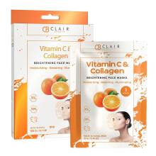 Clear Beauty Blatt-Gesichtsmaske mit Vitamin C und Kollagen  Reduziert feine Linien und Falten. Hebt die Haut an und spendet Feuchtigkeit. Aufhellen