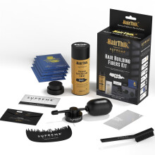 Haaraufbaufasern 8-in-1-Kit | enthlt 25 g Keratinfasern, Pumpdse, 2 Haaransatzkarten, S&L Shaker-Pinsel, Tcher, Spiegel | Verdecken Sie dnner wer