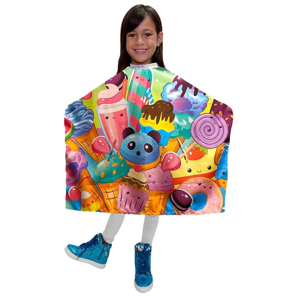 Betty Dain Kids Haircut Styling Cape Sugar Rush Print Hands Free Youthful Design Perfect Size For Children Water & Stain Resistant Lightweig