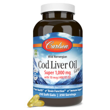 Carlson - Lebertran-Öl Gems, 1000 mg, 250 mg Omega-3, 400 IU (10 mcg) Vitamin D3, Norwegischer Kabeljau