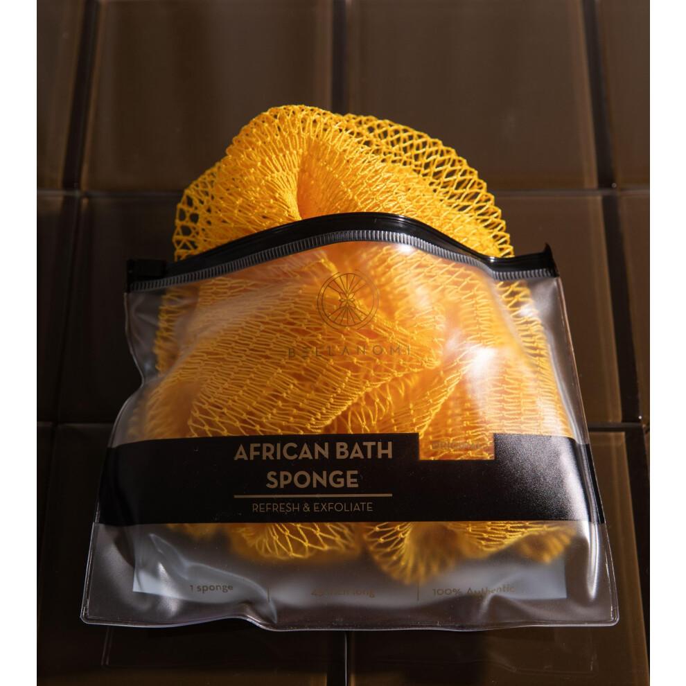 Bellanomi Yellow African Exfoliating Net Sponge Authentic Ethically Sourced From Nigeria 45 Inch Long (Yellow)