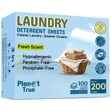 Planet True Fiches de d tergent de linge respectueuse de l'environnement - 200 charges (100 feuilles) parfum frais - discent rapide dissolution
