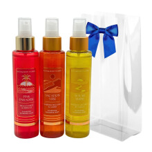 Bath & Body Works VACATION VIBE PINK PARADISE SOLAR SHINE Diamond Shimmer Mist - Geschenkset met een blauwe strik voor de feestdagen - elk 4,9 fl