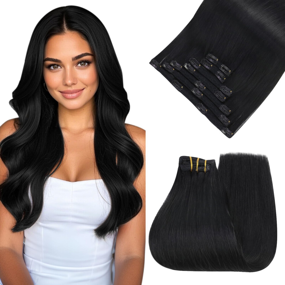 Easyouth Unisex Black Clip In Hair Extensions Human Hair Hair Extensions Real Human Hair Clip Ins Jet Clips On Hair Extension Human Hair With No Tangle