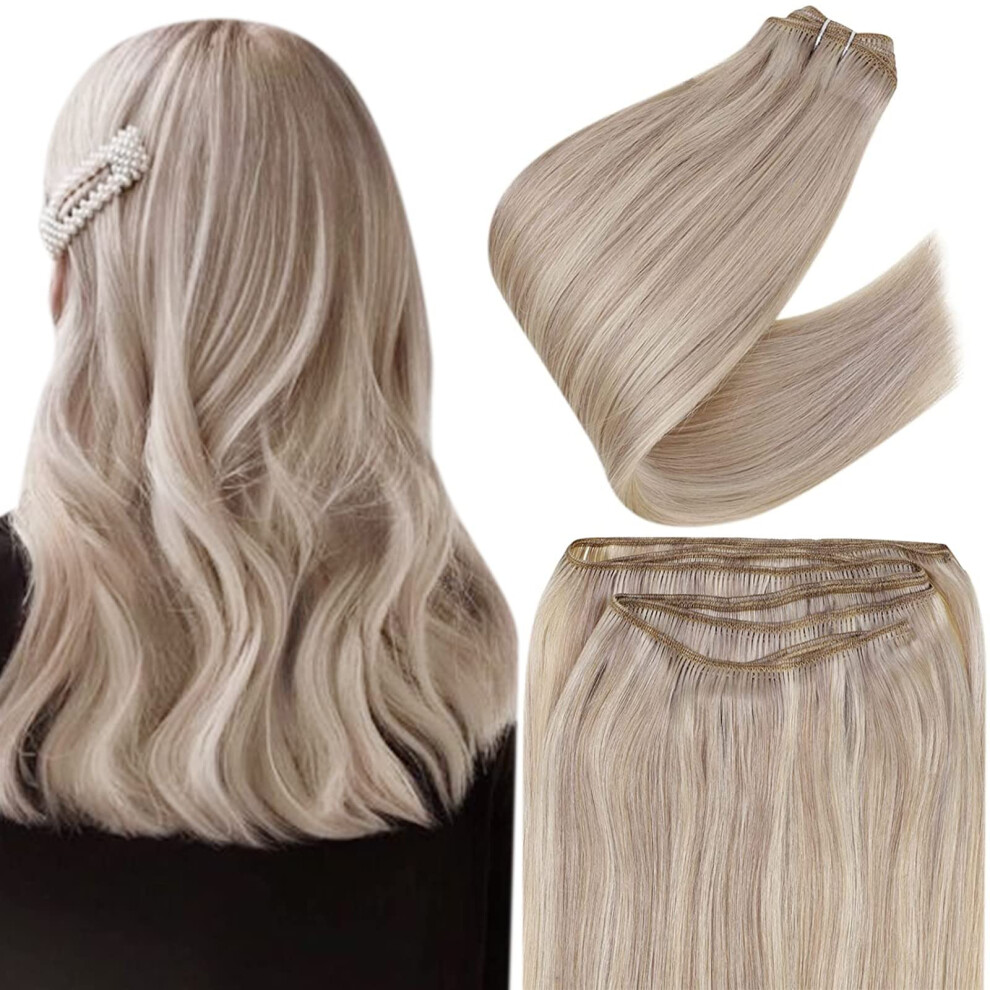Easyouth Unisex Sew In Hair Extensions Highlights Human Hair Extensions Sew In Weft Hair Extensions Dirty Blonde Mix Bleach Blonde Highlight Weft Sew In