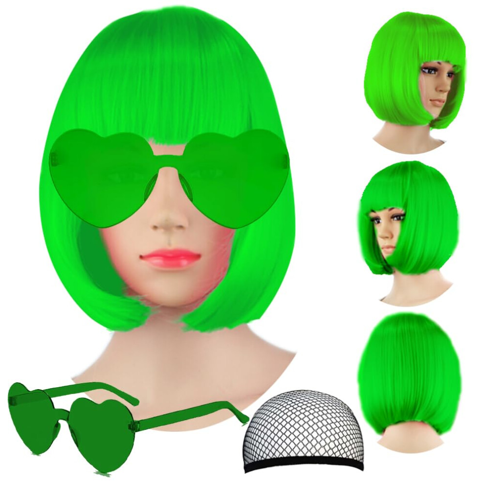 Liuliubty Short Bob Hair Wigs Raide Avec Une Frange Plate Synth Tique Color Cosplay Quotidien Neon Perruque Pour Femmes Avec Une Perruque 12 """"-image