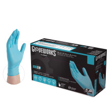 GLOVEWORKS Bl? engangs nitril industrihandsker 5 mil latex og pulverfri f?devaresikker tekstureret XX-stor ?ske med 100 stk.